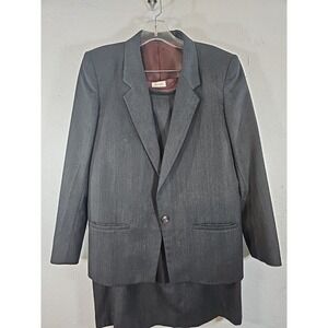 Tahari ASL Skirt Suit Women Jacket Sz 10 1-Button Skirt Size 12‎  Black Wool Vtg